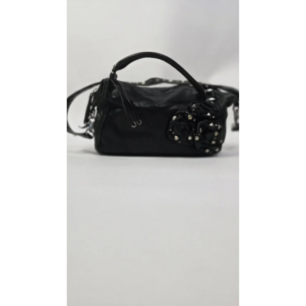 Betsey Johnson Black‎ Lizard Embossed Satchel | Studded Rosette Leopard Interior